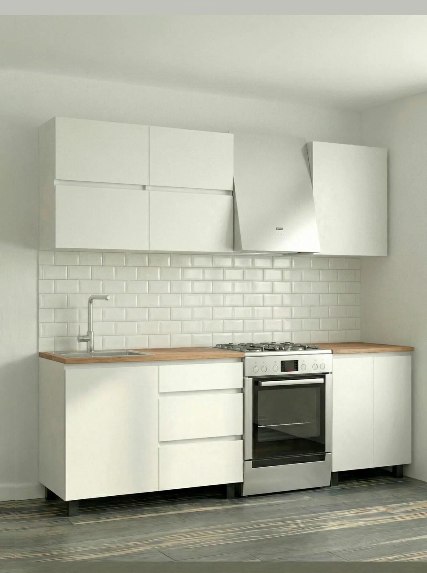 Кухонный гарнитур Токио Грейс 1,6м белый/дуб сонома со столешницей, ЛДСП